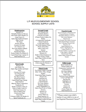 Student Supply Lists